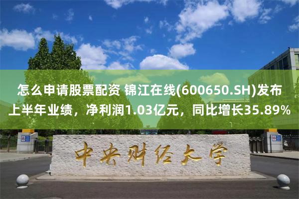 怎么申请股票配资 锦江在线(600650.SH)发布上半年业绩，净利润1.03亿元，同比增长35.89%